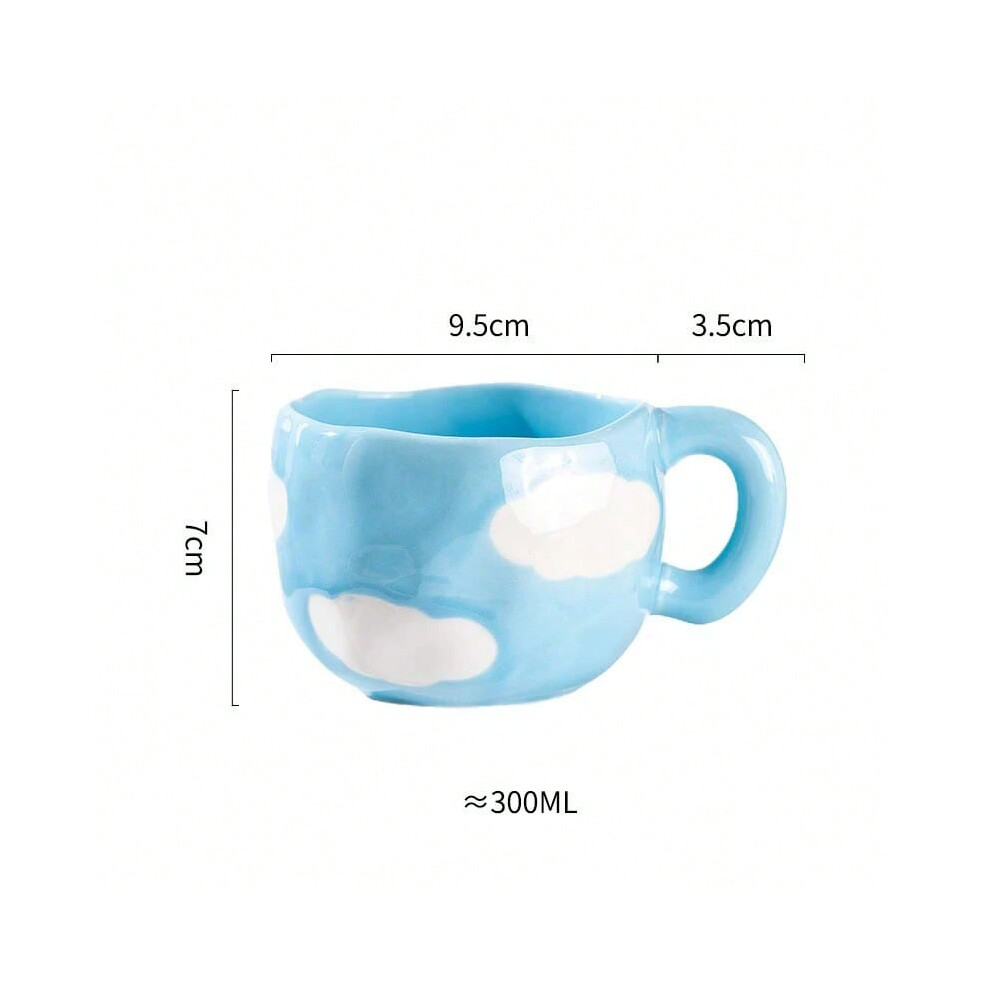 (Clouds, 301-400ml) 300ML Cute Hand Pinched Irregular Ceramic mug Flower Heart Pattern Coffee Cup Breakfast Milk tea cups Gift For Kids Girls