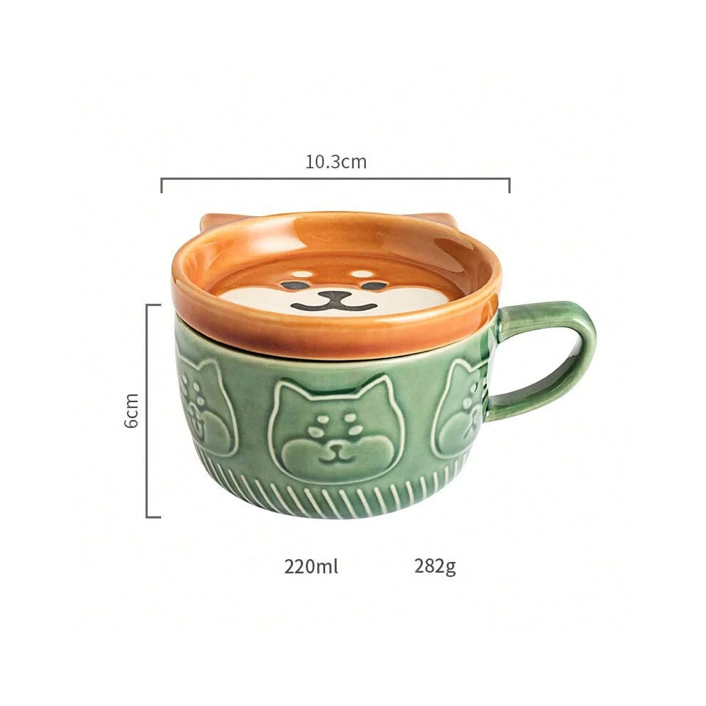 (Green, 201-300ml) Japanese Cartoon Cat With Cover Coffee Cup Cute Breakfast Cup Creative Coffee Cup Milk Cup Couple Water Cup With Lid