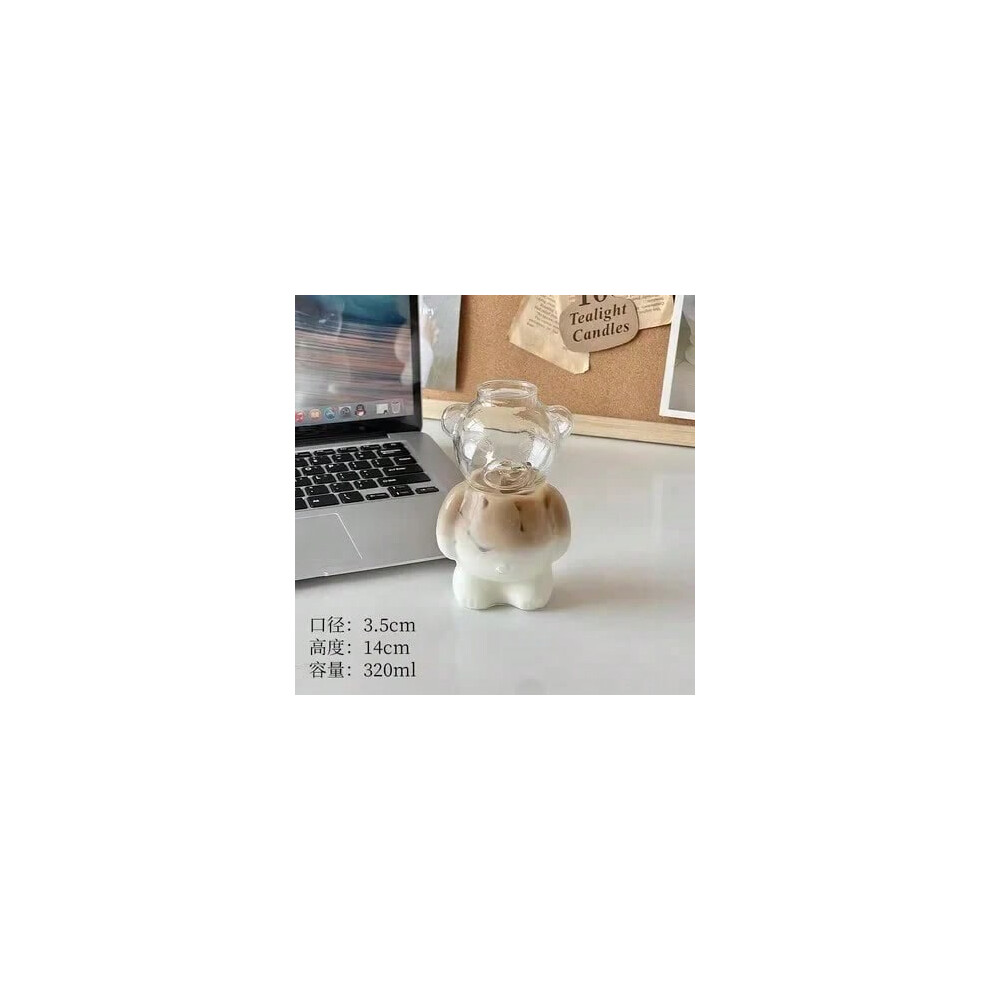 (Bear Mug, 201-300ml) Cartoon Bear Shaped Coffee Mug Cute Bear Mug Glass Cup with Straw Glasses Cup Birthday Christmas Gifts for Women Kids  Friends