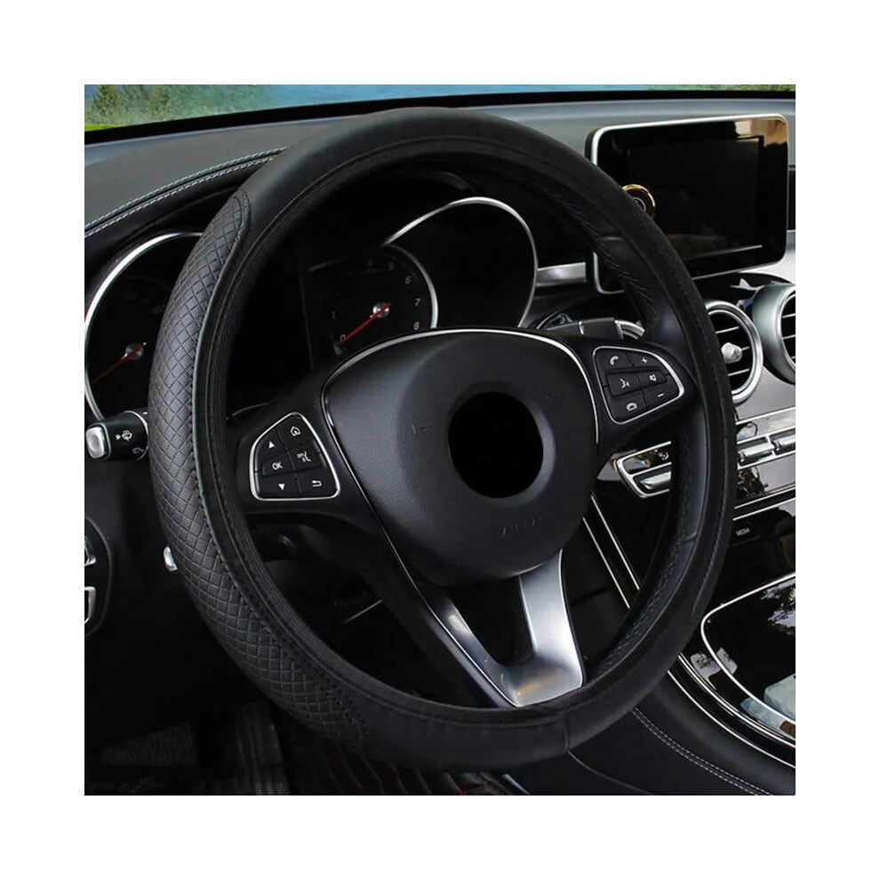 (Black and black) Car Accessories Carbon Fiber Pu Leather Steering Wheel Cover For Chevrolet Orlando F10 Toyota Accessories Vectra C-image-OPC-PHMX22X-NEW