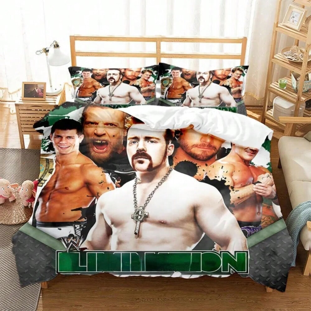 (5, 135x200cm 2pcs) 3D Print WWE EAW Duvet Cover Wrestling Game WWE EAW Bedding Set Comforter Bed Set Quilt Cover Pillowcase,King Queen Twin Size