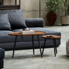 HOMCOM 2 80cm Sofa Side Table Set of 2 with Metal Legs, Chestnut Wood Effect