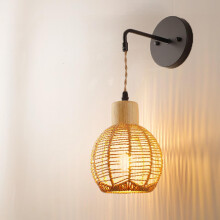 (2PC) 2PCS Boho Chic Farmhouse Wall Sconces Set Of 2 - Handwoven Rattan Lampshades