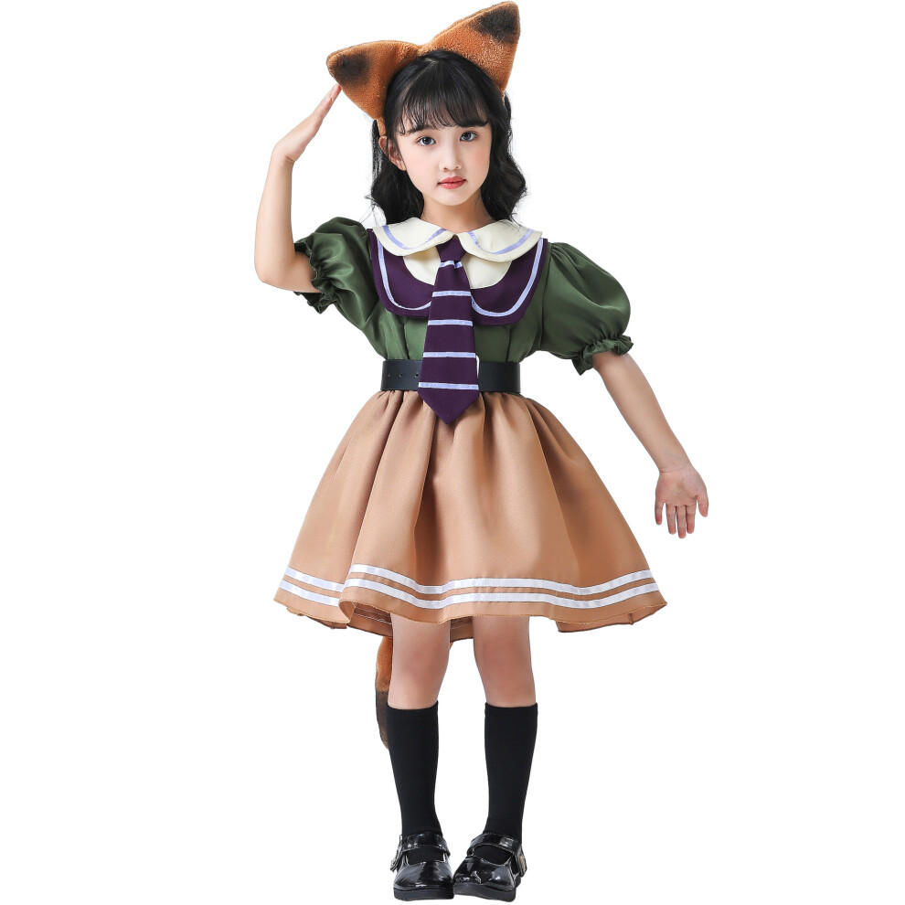 (M(120-130cm)) Kids Bunny Police & Fox Officer Costume – Girls' Animal Cosplay Dress for Halloween & School Events