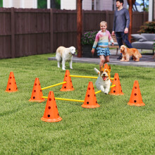 (Orange) PawHut Dog Agility Equipment Set, Four-Piece Adjustable Height Jumping