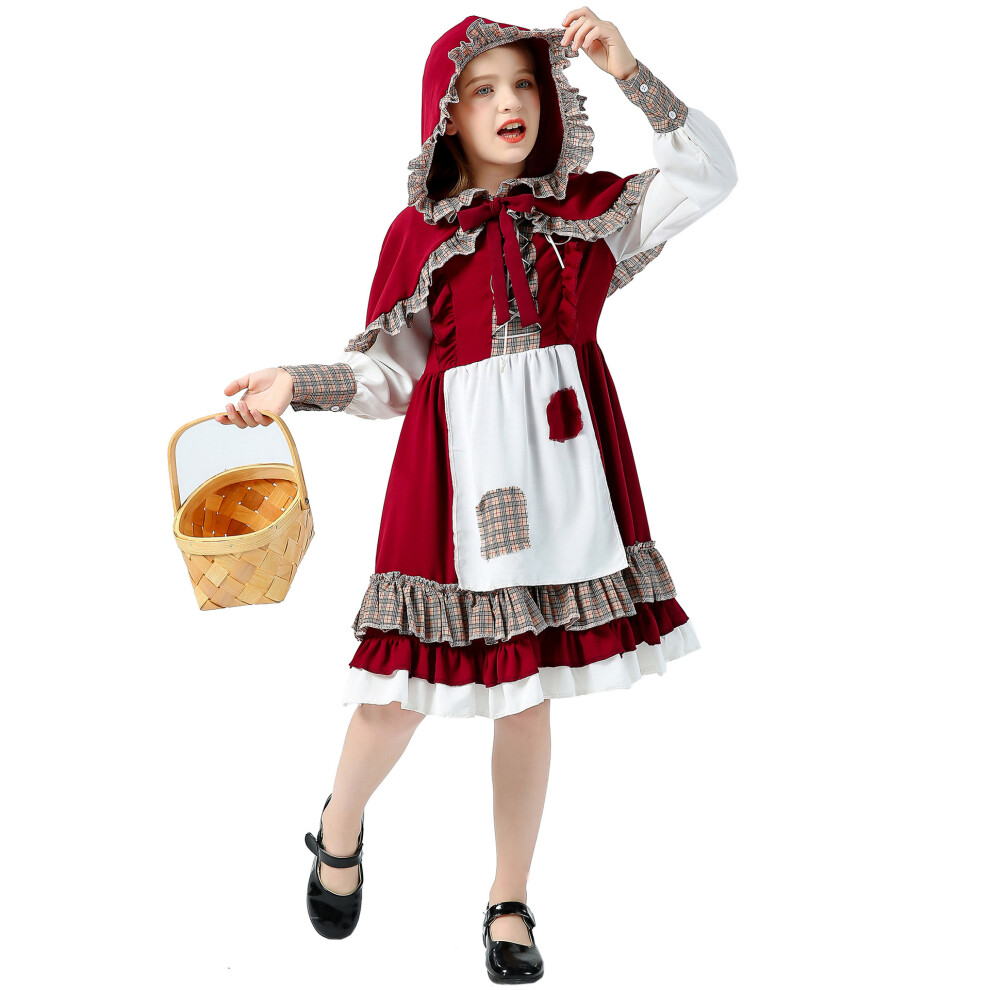 (Xl(140-155Cm)) Girls' Little Riding Hood Costume – Kids' Halloween Cosplay Dress For Stage & School Events Red