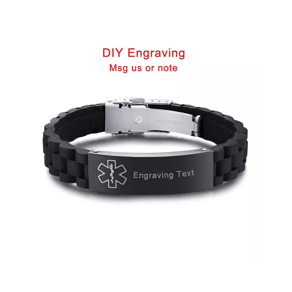 (Black, COUMADIN) Silicone Wristband Medical Alert ID Men Women Kids Bracelet Personalized New