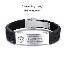 (Silver, BLOOD THINNER) Silicone Wristband Medical Alert ID Men Women Kids Bracelet Personalized New