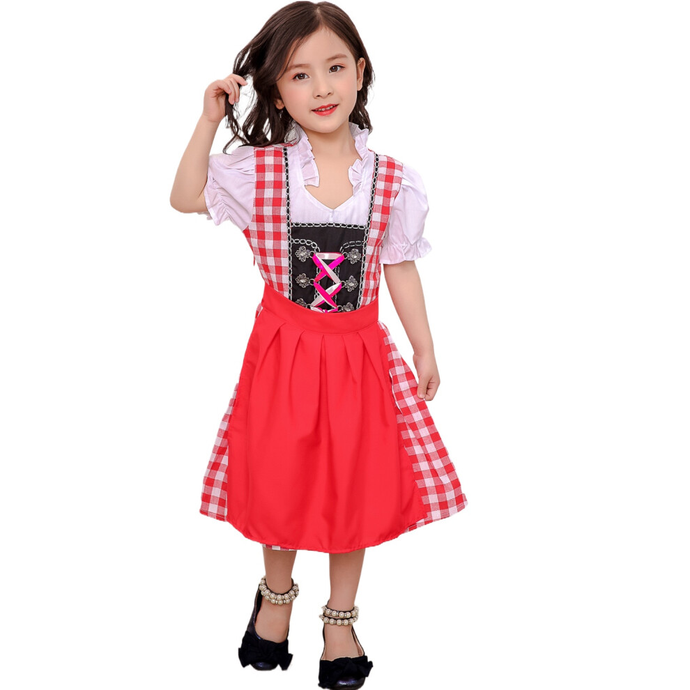 (, S(100-110Cm)) Girls' Oktoberfest Costume – Kids' German Beer Maid Dress For School Stage Shows & Holiday Cosplay Red