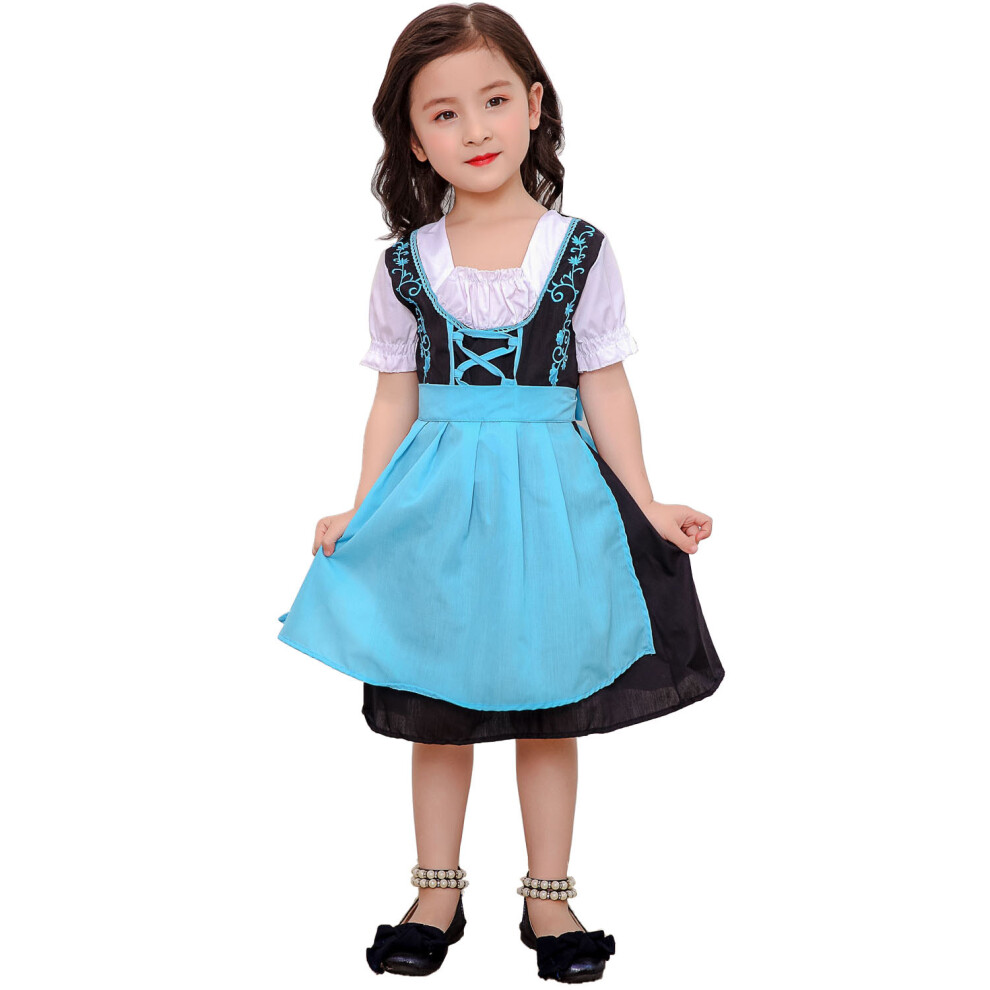 (, M(110-120Cm)) Girls' Oktoberfest Costume – Kids' German Beer Maid Dress For School Stage Shows & Holiday Cosplay Blue