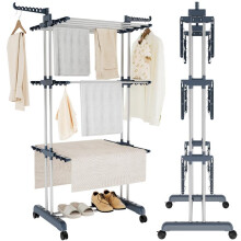 (Default) Clothes Drying Rack 4 Tier Adjustable Rolling Laundry Hanger with Foldable Wings Large Stainless Steel Garment Dryer with Casters for Outdoor Indoor