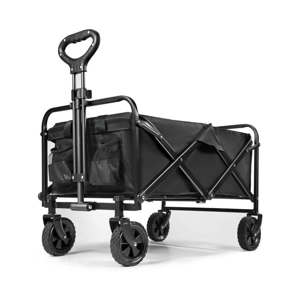(Black) New Heavy Duty Foldable Fishing Trolley Pull Cart Garden Camping Festival Beach