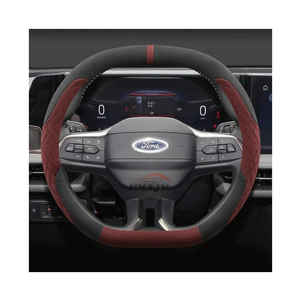 (BlackRed Double D) Suede Car Steering Wheel Cover for Ford Explorer PUMA 2024 2025 Edge 2025 Accessories-image-OPC-PHMYNMH-NEW