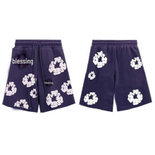 (Large, blue) 2024 Denim Tears Kapok Print Unisex Casual Shorts