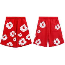 (Small, red) 2024 Denim Tears Kapok Print Unisex Casual Shorts