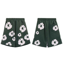 (Large, green) 2024 Denim Tears Kapok Print Unisex Casual Shorts