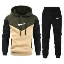 (M, army green) Red Autumn 2025 New Sportswear Tracksuits Men's Casual Plushed Warm Hoodie Set Color Matching Brand 2 Piece Male Outfit