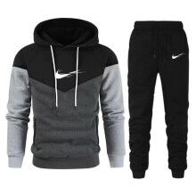 (2XL, black) Red Autumn 2025 New Sportswear Tracksuits Men's Casual Plushed Warm Hoodie Set Color Matching Brand 2 Piece Male Outfit