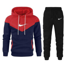 (XL, red) Red Autumn 2025 New Sportswear Tracksuits Men's Casual Plushed Warm Hoodie Set Color Matching Brand 2 Piece Male Outfit