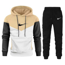 (3XL, khaki) Red Autumn 2025 New Sportswear Tracksuits Men's Casual Plushed Warm Hoodie Set Color Matching Brand 2 Piece Male Outfit