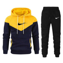 (2XL, yellow) Red Autumn 2025 New Sportswear Tracksuits Men's Casual Plushed Warm Hoodie Set Color Matching Brand 2 Piece Male Outfit