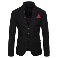 (L, black) Professional Multi-button Decoration Men's Casual Stand-up Collar Suit European Size Men's Suit