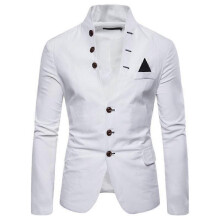 (M, white) Professional Multi-button Decoration Men's Casual Stand-up Collar Suit European Size Men's Suit