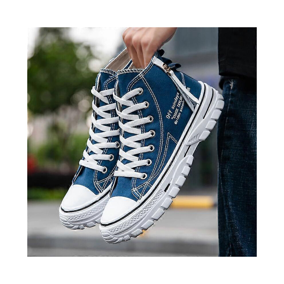 (40,blue)Fashion Versatile Men's High Top Canvas Shoes Breathable Comfortable Sneakers Casual Shoes Walking Shoes