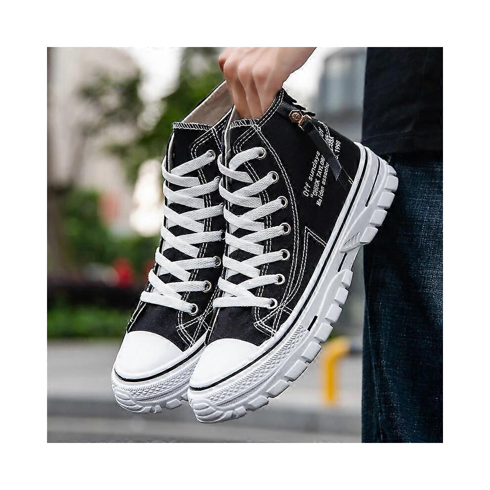 (44,black)Fashion Versatile Men's High Top Canvas Shoes Breathable Comfortable Sneakers Casual Shoes Walking Shoes