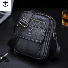 (black) BULLCAPTAIN Men's Genuine Leather Messenger Shoulder Bag Vintage Cow Leather Male Casual Multifunction Small Crossbody Bag Fashion