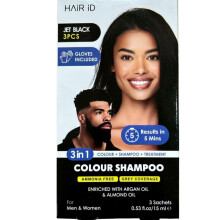 Hair ID 3 In 1 Ammonia Free Color Shampoo Jet Black 3pcs 15 ml