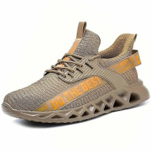 (45, khaki) Steel Toe Safety Shoes for Men Women Light Protective Work Sneaker Anti-puncture Work Shoes Unisex Coustruction Safety WorkBoots