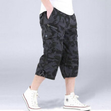 (M, black,camouflage) Summer Men's Casual Cotton Cargo Shorts Overalls Long Length Multi Pocket Hot Breeches Capri Pants Male Tactical Short M-5XL