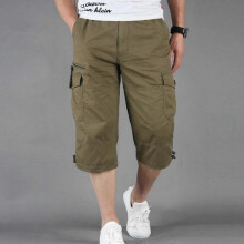 (XXL, tan) Summer Men's Casual Cotton Cargo Shorts Overalls Long Length Multi Pocket Hot Breeches Capri Pants Male Tactical Short M-5XL