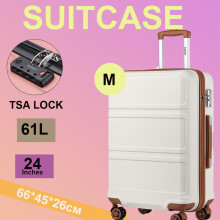 (Cream, 24-inch) ABS Hard Shell Luggage Suitcase Set Travel Trolley Case