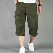 (4XL, army green) Summer Men's Casual Cotton Cargo Shorts Overalls Long Length Multi Pocket Hot Breeches Capri Pants Male Tactical Short M-5XL