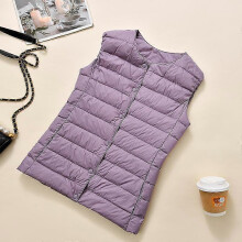 (L, light purple) Ultralight Down Vest Women Single-breasted Sleeveless Female Duck Down Waistcoat Puffer Feather Padded Warm Jacket