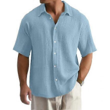 (XL, sky blue) Summer Men Shirt Button-down Turn-down Collar Cardigan Short Sleeves Cardigan Loose Mid Length Casual Daily Wear Office Business Top