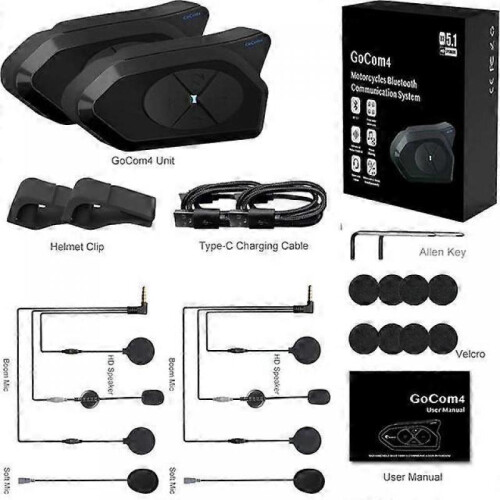 (black) GOCOM4 Motorcycle Bluetooth Intercom Helmet Communicator Headset FM Ridao Interphone Intercomunicador for 4 Riders PK V4 PLUS
