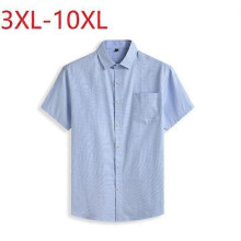 (XXXXL/190, blue) Large size men's short-sleeved shirt business casual plus check short-sleeved shirt men