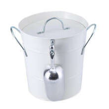 (white) Round Beverage Tub with Scoop and Lid Double Handle Ice Bucket Metal Drink Cooler Champagne Bucket Easy to Carry