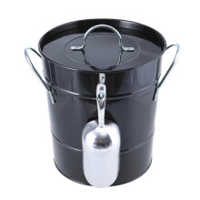 (black) Round Beverage Tub with Scoop and Lid Double Handle Ice Bucket Metal Drink Cooler Champagne Bucket Easy to Carry