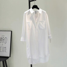 (XXL, white) Spring Solid Denim Shirt Dress Casual Tops Fashion Pocket Long Sleeve Shirt For Women Elegant Medium Length Loose Clothes 24120