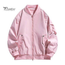 (L, pink) Men Baseball Jacket Full Zipper Lightweight Solid Color Two Side Pockets Outdoor Casual Coat Spring And Autumn Tops for Daily Wear