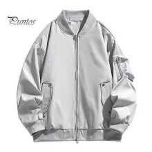 (XXL, grey) Men Baseball Jacket Full Zipper Lightweight Solid Color Two Side Pockets Outdoor Casual Coat Spring And Autumn Tops for Daily Wear