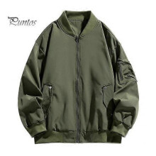 (XXL, green) Men Baseball Jacket Full Zipper Lightweight Solid Color Two Side Pockets Outdoor Casual Coat Spring And Autumn Tops for Daily Wear