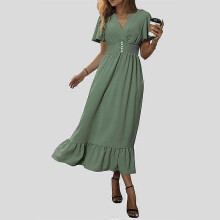 (S, green) Summer Women's Slim Range Green Dresses Chic Comfortable and Versatile Temperament Elegant Casual Women's Clothing Gentle Lady's Dress