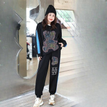 (9XL, black) Women Autumn Loose 2 Piece Sets Womens Colorful Bear Outfits Letter Print Casual Tracksuit Hooded Sweater Joggers