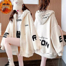 (XL, beige) Double-Sided Velvet Lamb Wool Coat Women's Tide ins Autumn and Winter Fleece Sweater 2022 New Thickened Cardigan Top Clothes X06