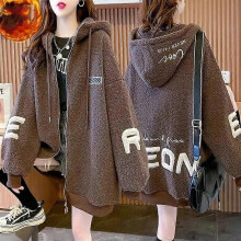 (XL, brown) Double-Sided Velvet Lamb Wool Coat Women's Tide ins Autumn and Winter Fleece Sweater 2022 New Thickened Cardigan Top Clothes X06